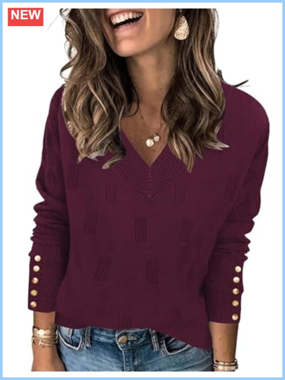 Womens V Neck Sweaters Long Sleeve Lightweight Knit Pullover Tops with